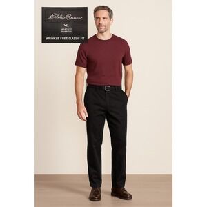 Eddie Bauer Men's Wrinkle-Free Classic Fit Chino Pants Black 100% Cotton Size...